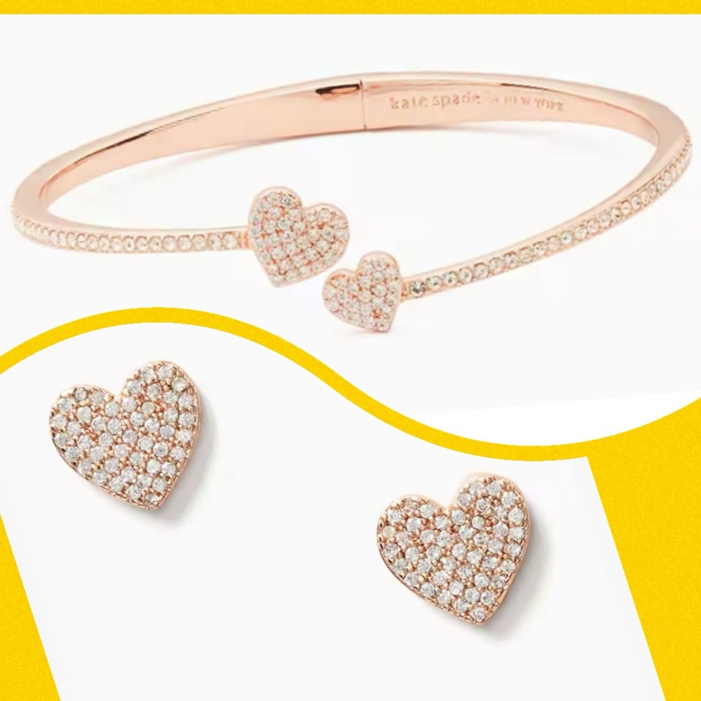 New with tag Kate Spade Matching heart earings and bracelet rose gold